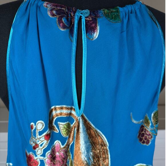 Lane Bryant Embellished Peacock Silk Halter Tank Top Size 22 Fairycore Velvet - Picture 6 of 13